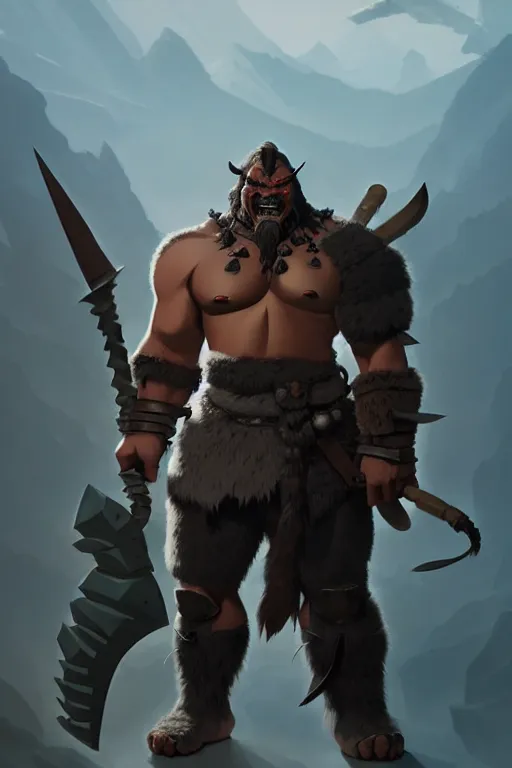 Prompt: orc barbarian wearing leather armor, full body shot, exquisite details, earth magic, mid view, design on a white background, by studio muti, greg rutkowski, makoto shinkai, takashi takeuchi, studio ghibli