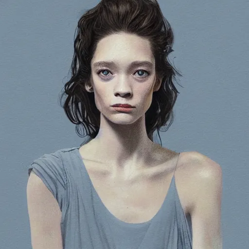 Prompt: professional painting of Astrid Frisbey in the style of Paola Vetri, head and shoulders portrait, symmetrical facial features, smooth, sharp focus, illustration, intricate, stormy weather, extremely detailed masterpiece,