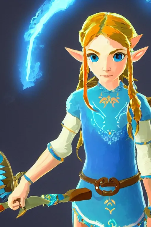 Image similar to an in game portrait of madeleine celeste from the legend of zelda breath of the wild, breath of the wild art style.