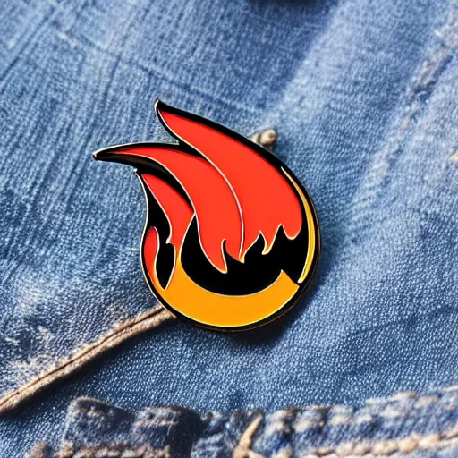 Image similar to simple yet detailed, pictogram fire warning flame enamel pin retro design