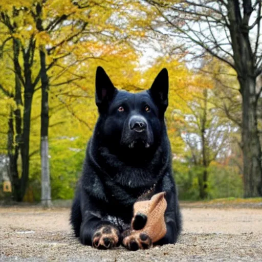 Prompt: a black samojed dog