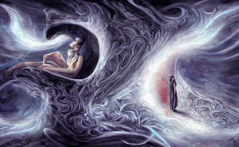 Image similar to the dream vortex consumes the hope of mankind, fantasy, art, deviant art, painting, detailed, faces, forms, shapes