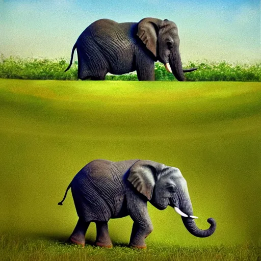 Prompt: an elephant on a green meadow art by Disney Walt