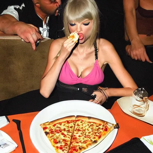 Image similar to paparazzi photo catches feedee Taylor Swift eating an entire pizza by herself with her big bloated belly on display