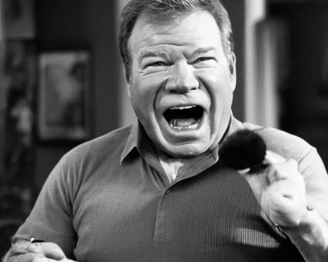 Image similar to william shatner yelling angrily at baby, photograph