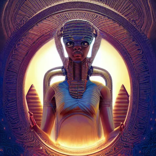 Prompt: symmetry!! highly detailed portrait of an african egyptian goddess, intricate alien technology, stephen bliss, unreal engine, fantasy art by greg rutkowski, loish, rhads, ferdinand knab, makoto shinkai and lois van baarle, ilya kuvshinov, rossdraws, tom bagshaw, global illumination, radiant light, detailed and intricate environment