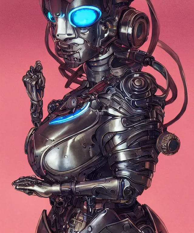 Prompt: a mechanical geisha portrait wearing sci fi armor, front facing!!!, surrealism , scifi, intricate cyberpunk armor, elegant, highly detailed cyberpunkbody armor, neon glowing eyes, digital painting, artstation, concept art, smooth, sharp focus, illustration, art by Artgerm and moebius and Peter Mohrbacher,