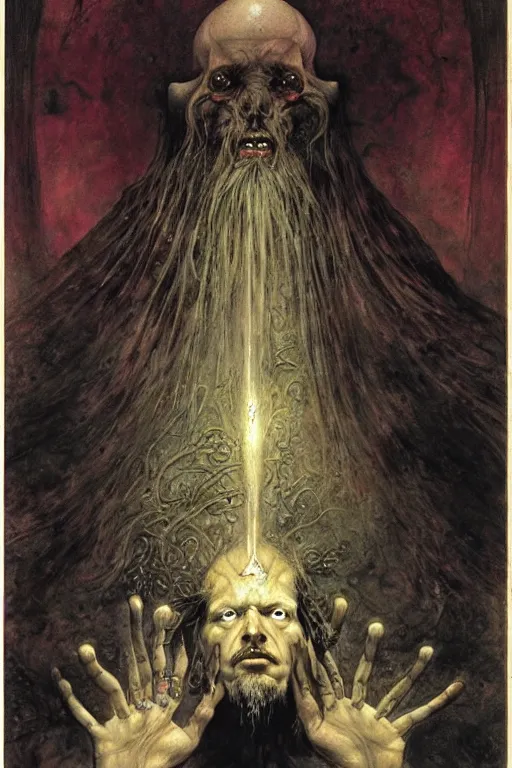 Image similar to a portrait of trithemius by wayne barlowe, gustav moreau, goward,  Gaston Bussiere and roberto ferri, santiago caruso, and austin osman spare, ((((occult art))))