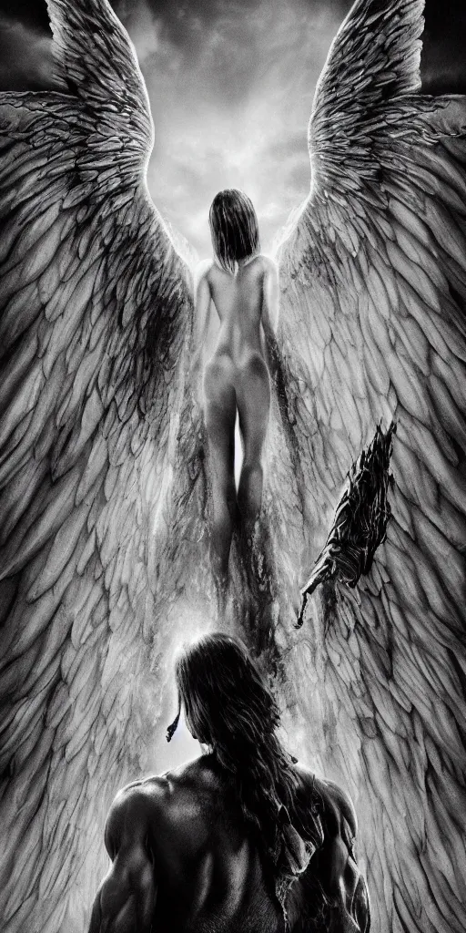 Prompt: a foreboding, menacing sleep paralysis angel, epic angel wings, cinematic opening shot, intimidating nightmare, trance chaos, highly detailed