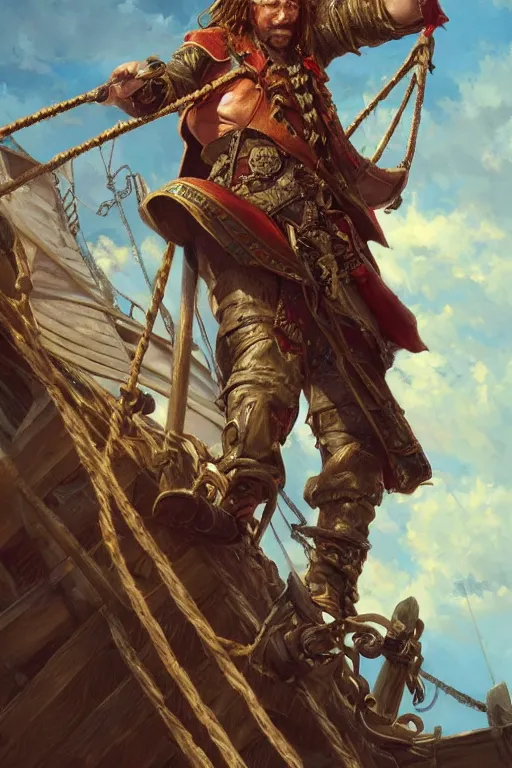 Prompt: Putin as a pirate, hanging from the gallows, intricate, elegant, highly detailed, centered, digital painting, artstation, concept art, smooth, sharp focus, illustration, art by artgerm and donato giancola and Joseph Christian Leyendecker, Ross Tran, WLOP