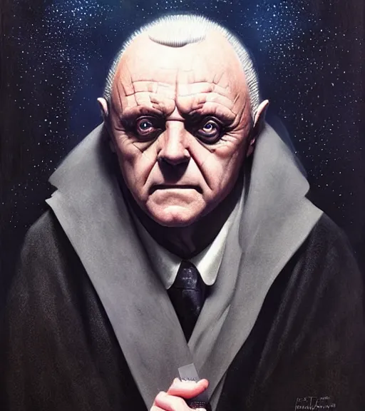 Prompt: A Magical Portrait of Anthony Hopkins as Aleister Crowley the Great Mage of Thelema, art by Tom Bagshaw and Wayne Barlowe and John Jude Palencar