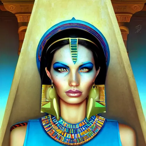 Prompt: lofi queen of egypt portrait, pyramids, Pixar style, by Tristan Eaton Stanley Artgerm and Tom Bagshaw.