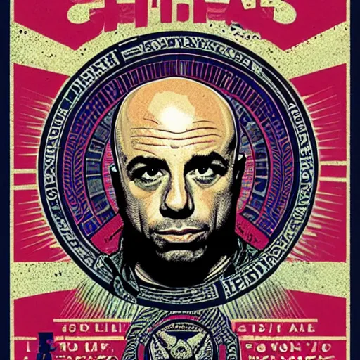 Image similar to joe rogan in the style of hope by shepaed fairey