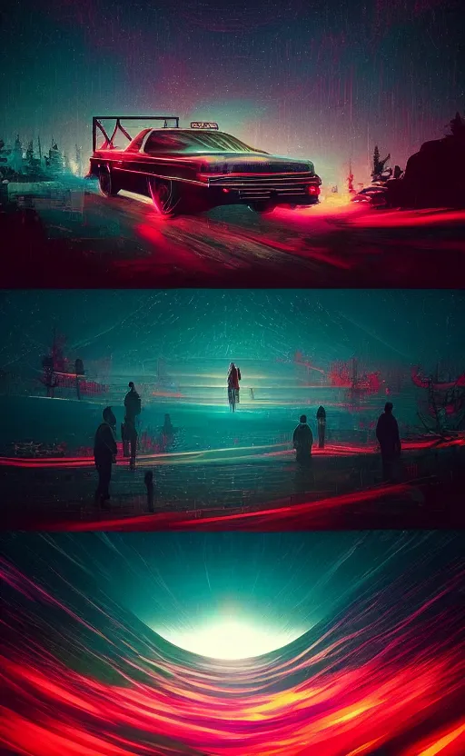 Prompt: a love affair with doubt, dark retrowave, glitch art, interstellar, beautifully lit, by Dan Mumford, artstation, unreal engine