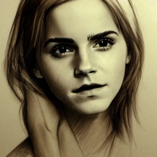 Image similar to emma watson seductive pencil sketch,