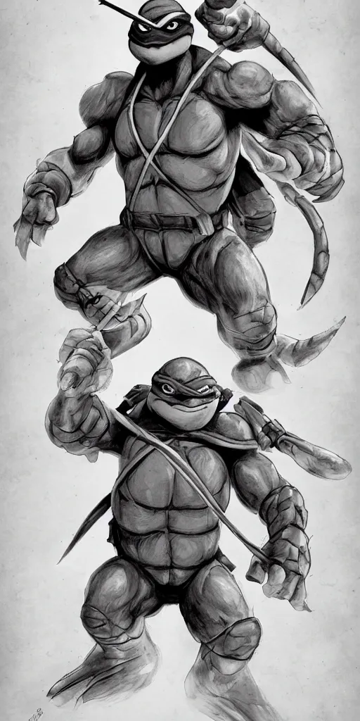Image similar to Teenage mutant ninja turtle character concept art by carlos huante