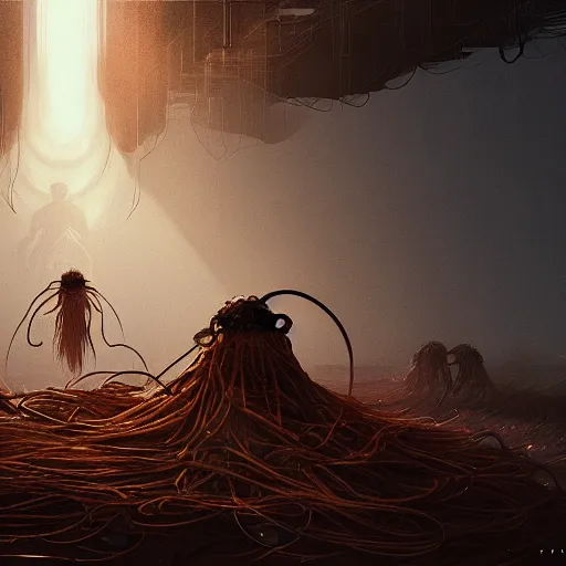 Prompt: Spaghetti monster, cinematic lighting, by Sparth and Greg Rutkowski, 8k, artstation