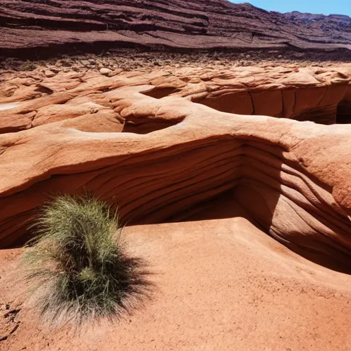 Image similar to cut sandstone structures cover a desert landscape