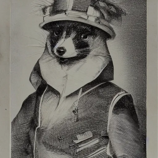 Prompt: a gentleman raccoon wearing a tophap and a kaneda jacket, portrait, painting, detailed, artwork by Hyacinthe Rigaud