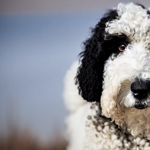 Prompt: portrait of sheepadoodle, xf iq 4, f / 1. 4, iso 2 0 0, 1 / 1 6 0 s, 8 k, sense of depth, in - frame