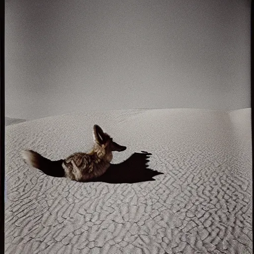 Prompt: dmigor pathways fantasy core desert with coyote “ irving penn ”