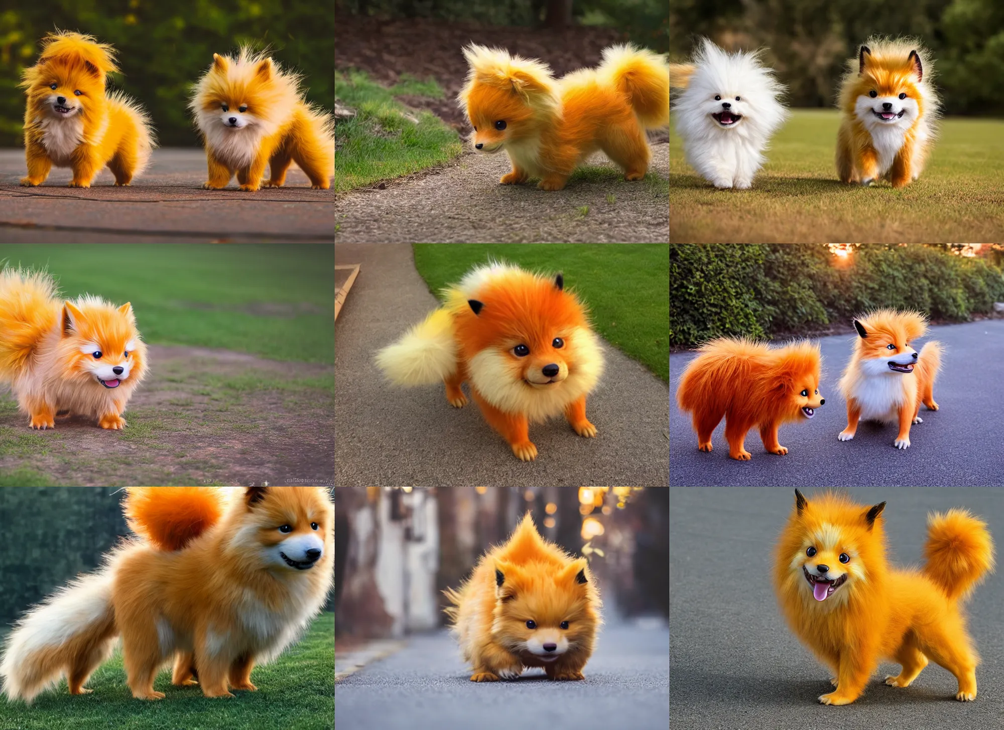 Prompt: real life pokemon growlithe, adorable, fluffy, ultra realistic, golden hour, sharp focus