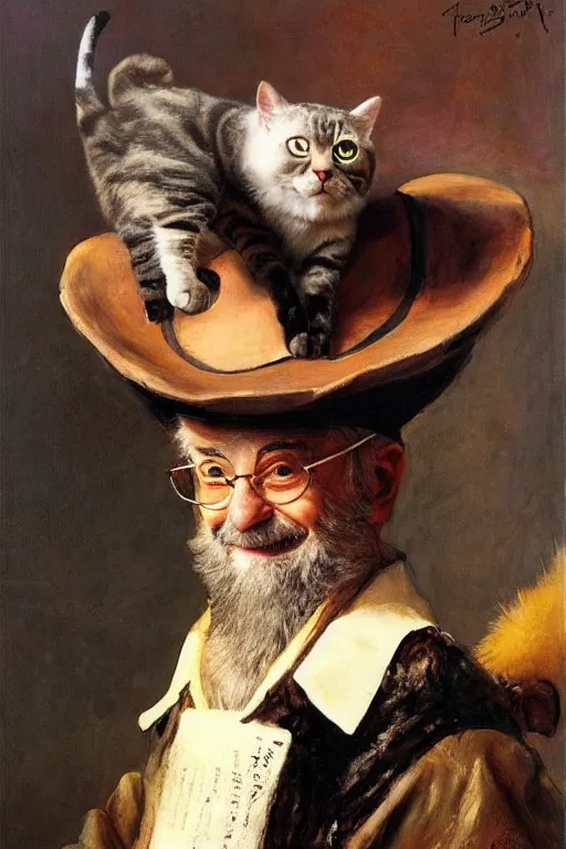 Prompt: terry pratchett with cat ears, nekomimi, smiling slightly by rembrandt and konstantin razumov