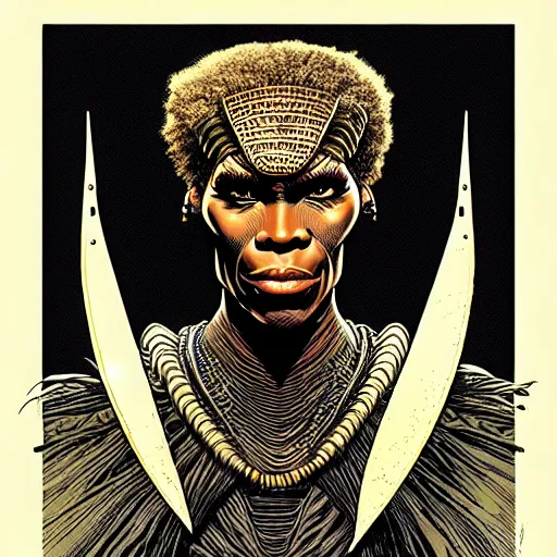 Image similar to portrait soft light, by killian eng and bernie wrightson, inspired by shaka zulu science fiction, fine, sharp high detail, screen print,