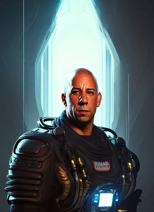 Prompt: portrait of apex legends vin diesel, intricate, elegant, glowing lights, highly detailed, digital painting, artstation, glamor pose, concept art, smooth, sharp focus, illustration, art by artgerm and greg rutkowski, artey freytag