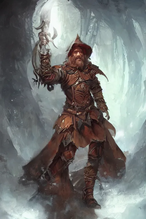 Image similar to Gruff human cleric painted by Raymond Swanland