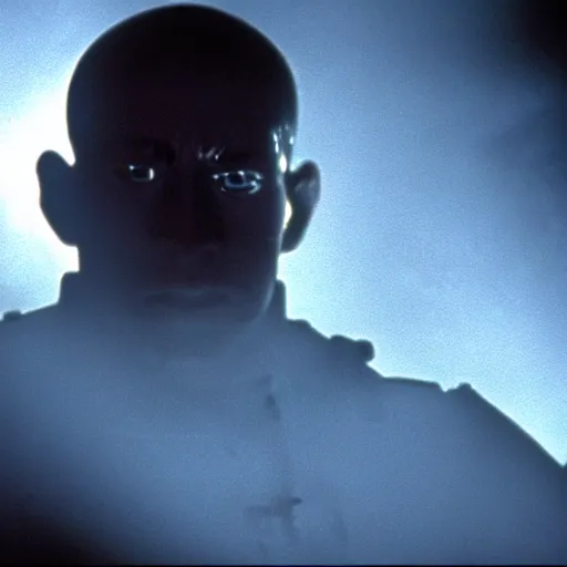 Image similar to soldier is made of rocks, still from the movie universal soldier, fog, dramatic lighting