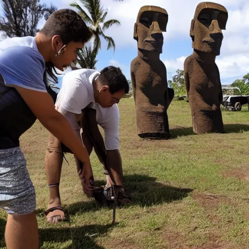 Image similar to photo of easter island natives installing the moai statues