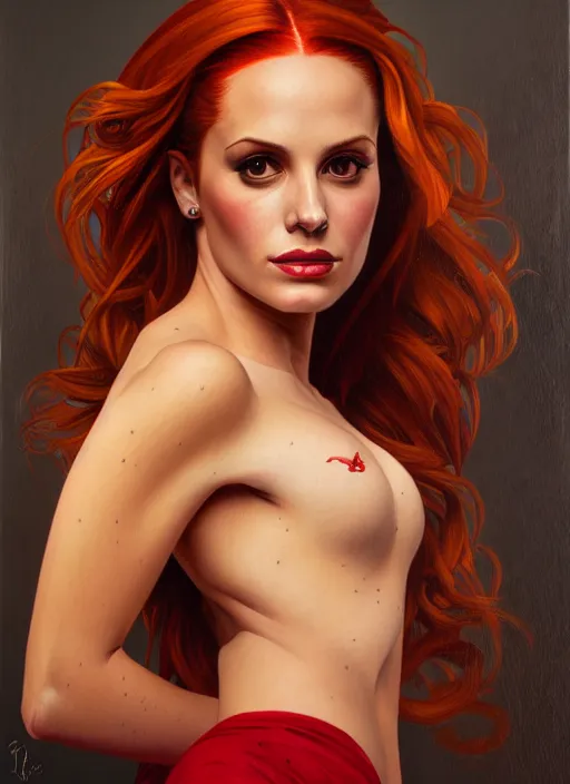 Prompt: oil portrait of cheryl blossom, intricate, elegant, highly detailed, lighting, painting, artstation, smooth, illustration, art by greg rutowski and alphonse mucha