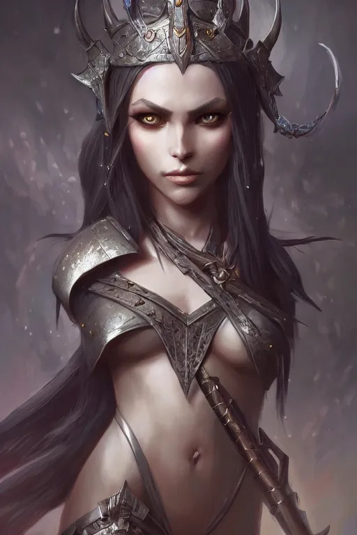 Image similar to dark elf princess, highly detailed, d & d, fantasy, highly detailed, digital painting, trending on artstation, concept art, sharp focus, illustration, art by artgerm and greg rutkowski and fuji choko and viktoria gavrilenko and hoang lap