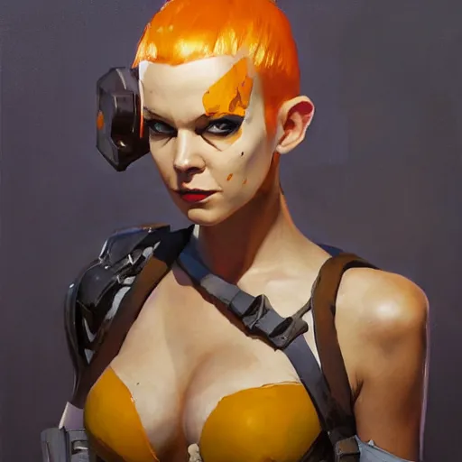 Image similar to greg manchess portrait painting of partially armored leeloo from the 5 th element as overwatch character, medium shot, asymmetrical, profile picture, organic painting, sunny day, matte painting, bold shapes, hard edges, street art, trending on artstation, by huang guangjian, gil elvgren, ruan jia, randy vargas, greg rutkowski