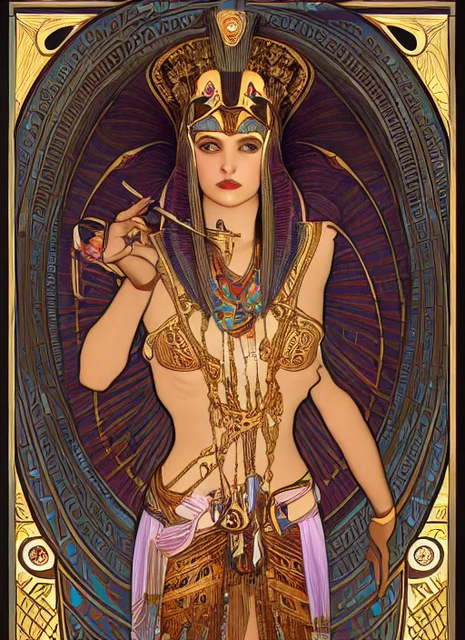 Prompt: Egyptian God of Death, cute, fantasy, intricate, elegant, highly detailed, digital painting, 4k, HDR, concept art, smooth, sharp focus, illustration, art by alphonse mucha,artgerm, H R Giger