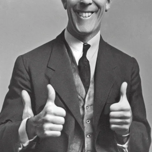 Prompt: photograph of wilson giving a big thumbs up to the camera