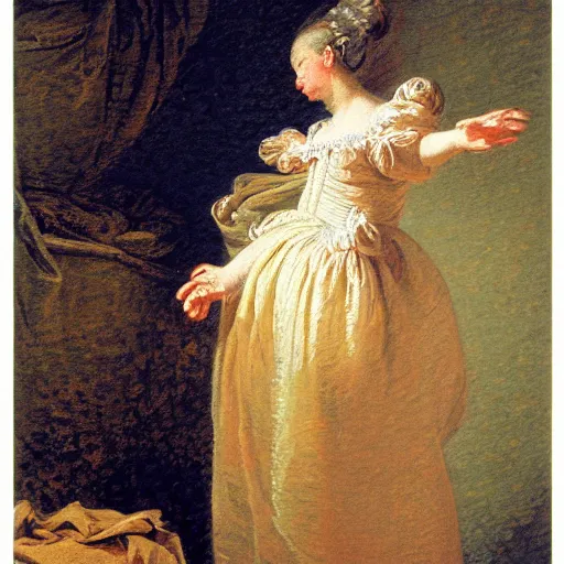 Image similar to 1976 woman in nightgown painted by fragonard