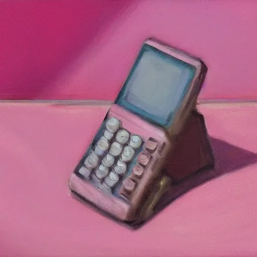 Image similar to chill pink old phone aesthetic, oil painting, pale colors, high detail, 8 k, wide angle, trending on artstation,