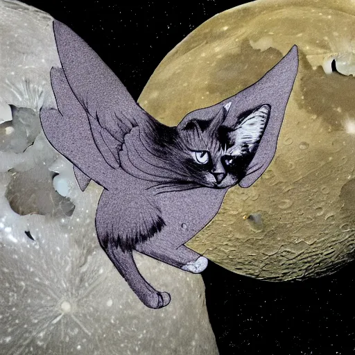 Prompt: 'a cat with two wings on the moon, highly details'