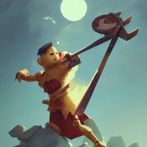 Image similar to battle toast, a slice of toasted bread with a face, arms and legs, holding a sword and shield, volumetric lighting, dynamic composition, fantasy, hyper detailed, ultra realistic, sharp focus, octane render, concept art by sachin teng and sergey kolesov and ruan jia and heng z