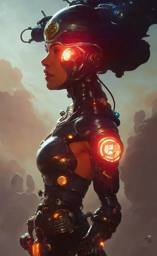 Image similar to Cyborg pirate queen, sci-fi, highly detailed, digital painting, artstation, concept art, smooth, sharp focus, illustration, art by artgerm and greg rutkowski and alphonse mucha
