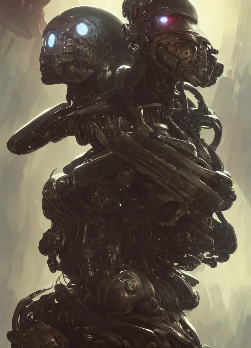 Image similar to cyborg alien bounty hunter, armed and dangerous poster, intricate, elegant, highly detailed, digital painting, artstation, concept art, matte, sharp focus, illustration, art by artgerm and greg rutkowski and alphonse mucha