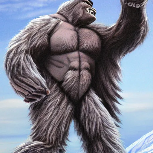 Image similar to bigfoot detailed snowy white hyperrealistic cyborg in the style of kyle lambert