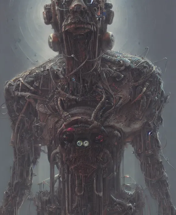 Prompt: a portrait of a cyborg waluigi from smash bros, by hr giger and beksinski and stephan martiniere, trending on artstation, 4 k resolution, detailed, high quality, hq artwork