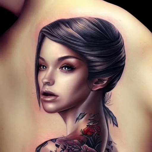 Prompt: tattoo design, beautiful portrait of a girl by artgerm, artgerm, digital art, tattoo