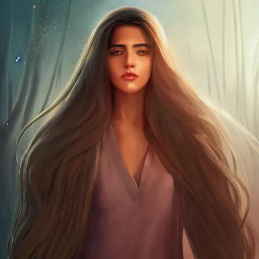 Prompt: portait فاتن حمامة, centred, very long hair, hd, unreal engine, art digital painting, amazing background theme