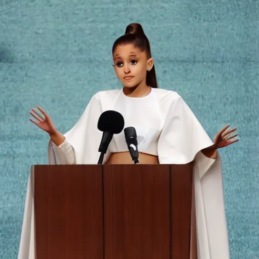 Image similar to ariana grande as a pope giving speech