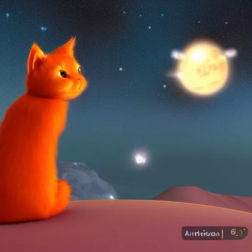 Prompt: A fuzzy orange cat sitting on planet earth, space with stars in the background, trending on artstation, 3D animation, extra detailed