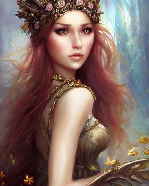 Prompt: a beautiful female fantasy portrait by laura sava